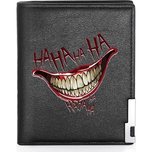 High Quality Luxury Funny Hahaha Laugh Printing Leather Wallet Credit Card Holder Short Male Slim Purse For Men