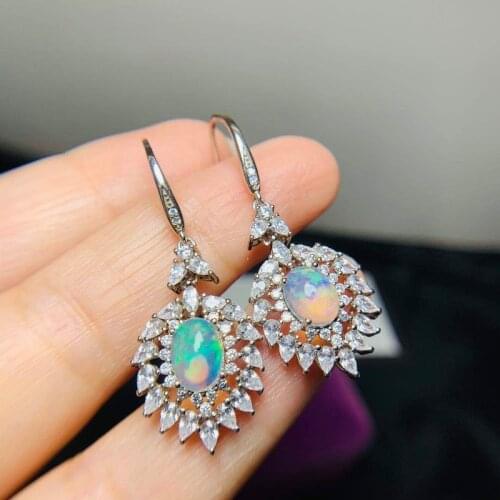 Natural Opal Earrings 925 Silver Womens Earrings Simple, Cute and Fashionable All-match 6*8mm Aretes De Mujer