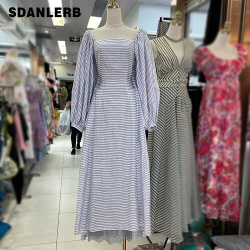 2021 Summer Maxi Dress New Gold Silk Striped Batwing Long Sleeve Vacation Style Dress Womens Vintage Backless Sexy Dress