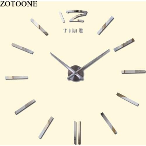 ZOTOONE DIY Mirror Large Metal Wall Clock Modern Design Fashion Vintage Big Decorative Self Adhesive Wall Clocks Home Decor D