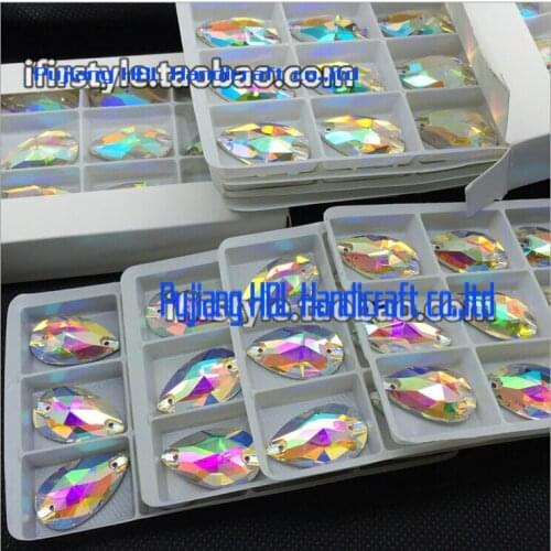 White AB 22X38MM 10pcs Big Size Droplet Sew On Stones Pear Shape Sewing Fancy Stone DIY Wedding Dress Materials