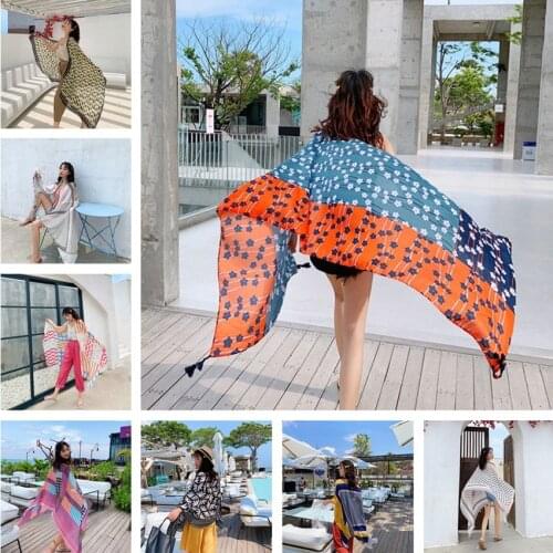 2020 New 90x180cm Large Beach Twill cotton Pareo Beach Cover-Ups Women Dress Bikini Bathing Swimwear Cover Up Sarong Wrap Scarf