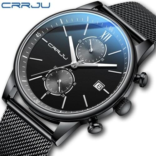 2021 Fashion Casual Mens Watches Luminous CRRJU Top Brand Luxury Wristwatch Quartz Clock Blue Watch For Men Relogio Masculino