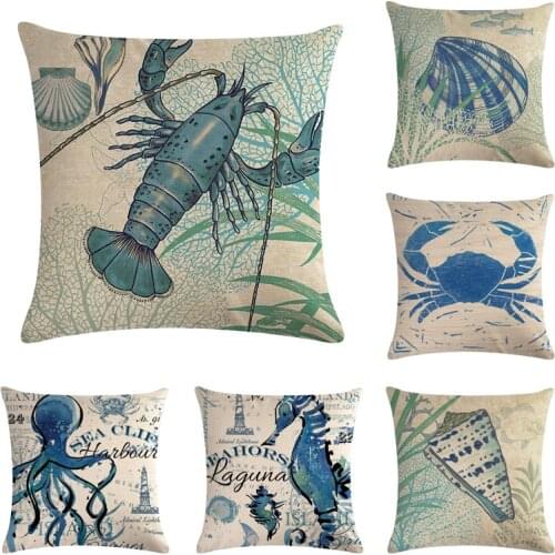 45*45cm Sea Turtle Printed Cotton Linen Cushion Cover Marine Ocean Sea Horse Home Decor Pillowcase Octopus Sofa Cushion Case