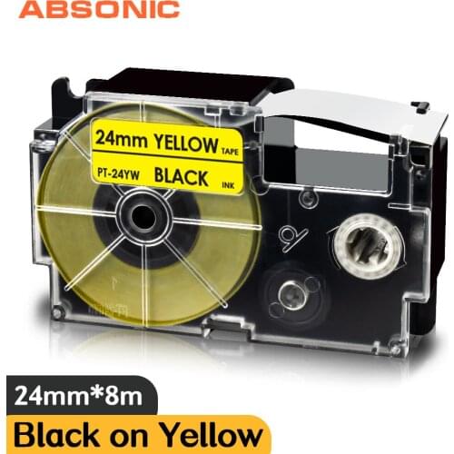 Absonic for Casio 24mm Black on Yellow XR-24YW Label Tape 24mm XR 24YW Printer Ribbon Compatible for Casio EZ Label Maker KL-G2