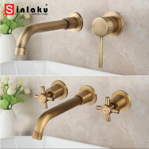 Antique Brass Bathtub Basin Mixer Tap Solid Brass Bathroom Basin Mixer Tap Faucet Joint Pipe Dual Handles Wash Sink Tub Faucet