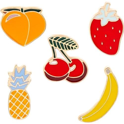 Personality Trend Brooch Pin Fruit Theme Yellow Peach Cherry Strawberry Pineapple Banana Brooch Pin Clothes Hat Jewelry