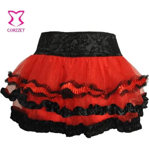 Black / Red 3 Layer Ruffle Tulle Tutu Skirt Women Petticoat Underskirt Lolita Short Sexy Mini Skirts Womens 2017 Club Dancewear