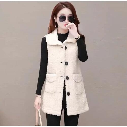Lamb Wool Ladies Waistcoat Mid-Length 2021 Autumn Winter Korean Fashion Of Fur One-Piece Fleece Vest Waistcoat Jacket Women