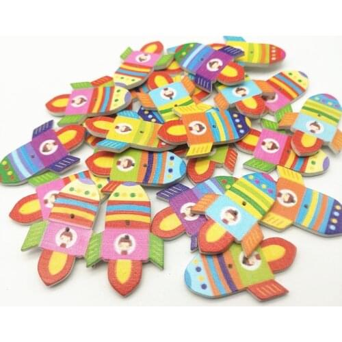 100pcs 36x23mm 2 Holes Rocket Shaped Wood Buttons DIY Sewing Accessories For Scrapbooking Cartoon 2 Holes