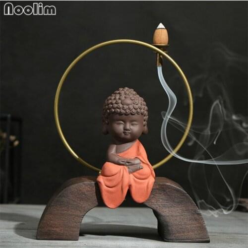 Purple Clay Zen Little Monk Backflow Incense Burner Smoke Waterfall Incense Holder Home Decor Kung Fu Tea Set Accessories