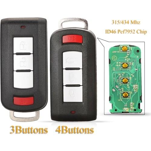 Kutery 4 Buttons Smart Remote Car Key Fob 315Mhz / 434MHz ID46 PCF7952 Keyless go For Mitsubishi Lancer Outlander Galant Asx