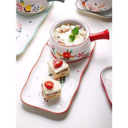 Breakfast Bowl With Handle Combination Dishes And Plates Sets Kitchen Nordic Ceramic Cute Tableware