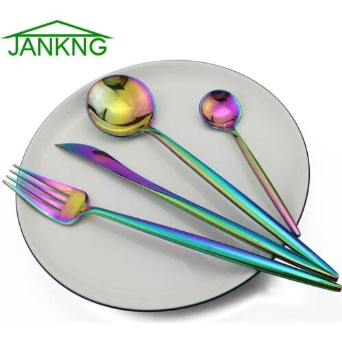 Shiny Rainbow Rose BlaCopper Plated Cutlery Set Wedding Dinnerware Set Dinner Forks Knives Scoops Stainless Steel Silverware Set