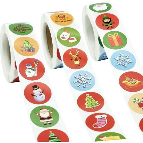 500pcs/roll 2.5cm Cute Merry Christmas Round Stickers for Christmas Party Gift Packaging Envelope Sealing Decoration Label