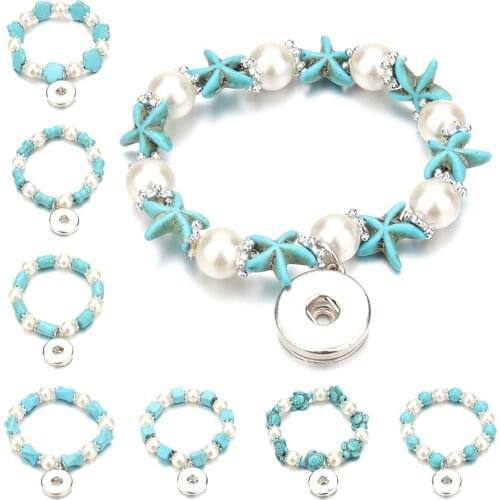 New Snap Bracelets 18mm Snap Button Charm Elasticity Rope Natural Stone Beads With Pearl Bangles For Women Men Bracelet Jewelry