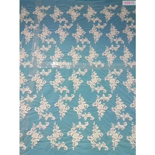 Wholesale Flower Lace Ivory Sequins Embroidery Lace Fabric African Trimming Lace For Weddinf Dress 10 Yards/ lot