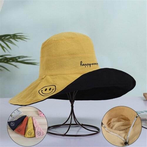 New sun hats for women summer Fashion Bucket Hat Beach sun Floppy Hats Flat Foldable Cotton Caps Basin hat smiley fisherman hat