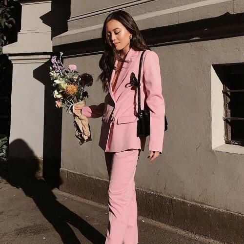 Blush Pink/Black Tailored Jacket/Pants Power Suit Double Breasted Oversized Blazer Twinset Iconic Boyfriend Jacket/Ankle Trouser