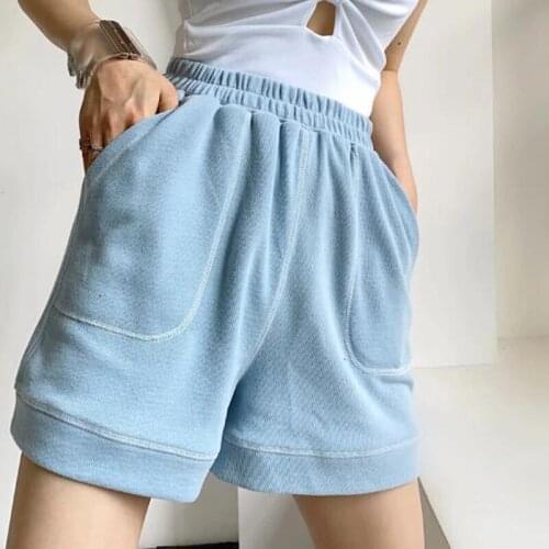 Pure Cotton Casual Female Shorts Women Summer 2021 New Trend Elastic High Waist Fashion Sewing Thread Casual Sports Shorts Solid
