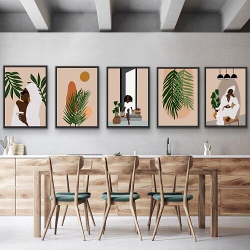 Africa Boho Mid Century Modern Abstract Canvas Painting Black Woman Nordic Poster And Prints Wall Pictures For Living Room Club