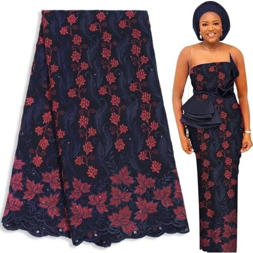 Fabricbob New Swiss Voile Lace Fabric 100 % Cotton High Quality Nigerian Party Stone Embroidery 2.5 Yards African Lace Fabric