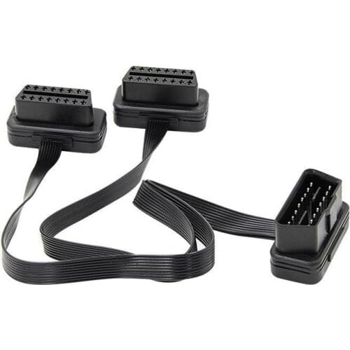 OBDII Extension Dual Connector Y Splitter OBD OBD2 16PIN Male to Female Connection Flat+Thin for ELM327
