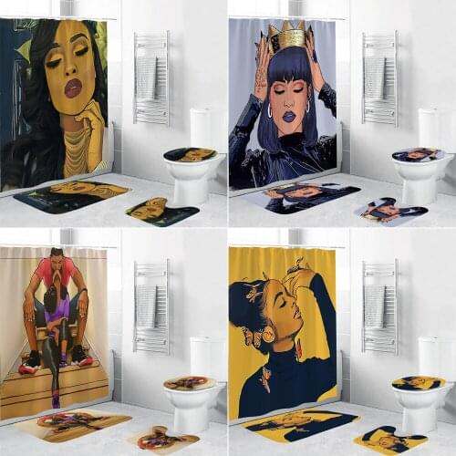 Domineering Queen Pattern Bathroom Accessories Set Shower Curtain Waterproof African Women Curtains Bath Mats Rugs Home Decor