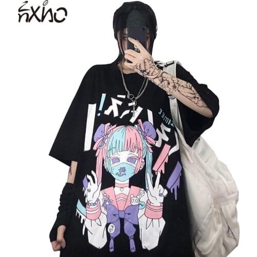 Gothic Women Tshirt Cartoon-Printing Loose Oversize 2021 Summer Hot Cool Girl Harajuku Japan style Female Tops Clothes y2k Tees