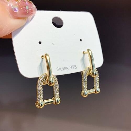 VERSSE Luxury CZ Crystal Chain Link Drop Earrings Gold Color Cubic Zircon Earrings Women Party Jewelry