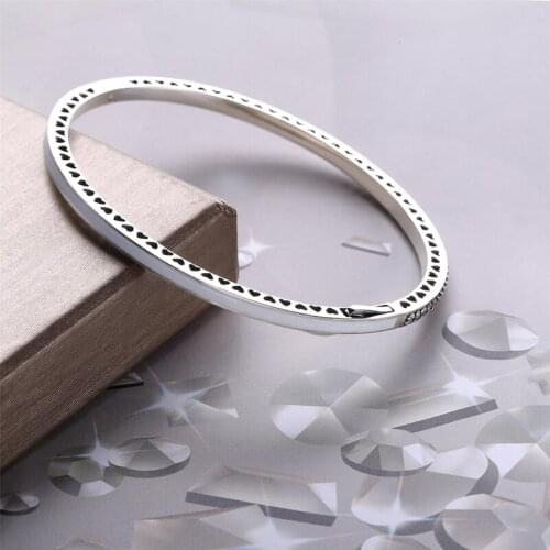 DoDoFly Real 925 Sterling Silver Enamel Radiant Hearts With Cubic Zirconia Bracelet Bangle Fit Women Bead Charm Bracelet Jewelry