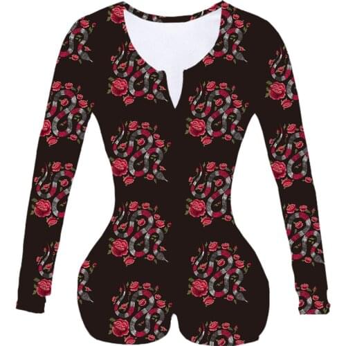 Women Custom Made Luxury Snake Sublimation Print Summer Long Sleeves Onesie