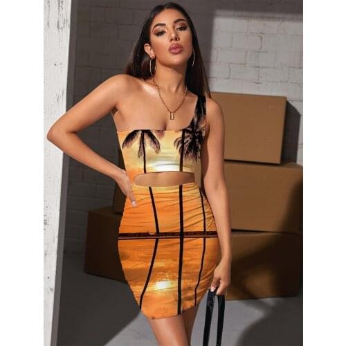 Giyu Brand Landscape Dresses Women Hawaii Bodycon Dress Coconut Tree 3d Print Sunset Glow Halter Sleeveless Womens Clothing