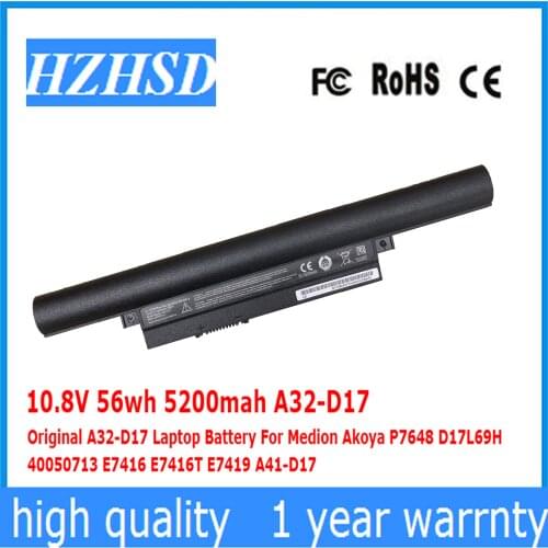 10.8V 56wh 5200mah A32-D17 Original A32-D17 Laptop Battery For Medion Akoya P7648 D17L69H 40050713 E7416 E7416T E7419 A41-D17