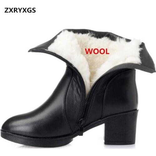 100% Natural Full Wool Full Cowhide Leather Boots for Women Shoes Martin Boots Plus Size Winter Snow Boots Fashion Knight Boots