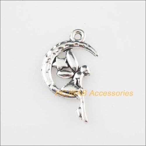 20 New Moon Angel Heart Charms Tibetan Silver Tone Pendants 15x26mm