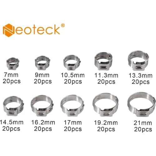 Neoteck 200Pcs High precision 304 stainless steel Mono Ear Clamp Stainless Steel Hose Clip Hose Clip Tools