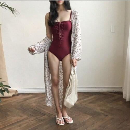 2021 New One-piece Swimsuit Retro Straps Gathered To Cover Belly Swimsuit Hot Spring Vacation Solid Color Swimsuit Women