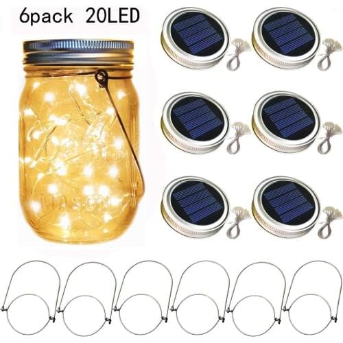 3/6 Pack Solar Mason Jar Lid Insert 20 LEDs Mason Jar Solar Light for Glass Mason Garden Ourdoor Decor