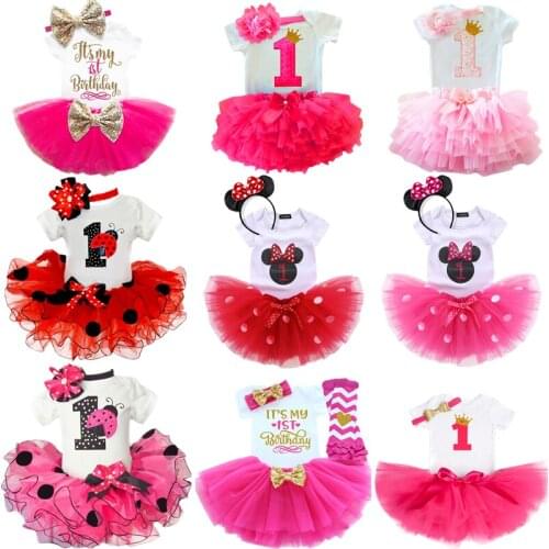 Little Baby Girls 1st Birthday Party Dress 3 to 12Months Toddler Kids tutu+Romper+Headband 3Pcs Outfits Newborn Christening Gown