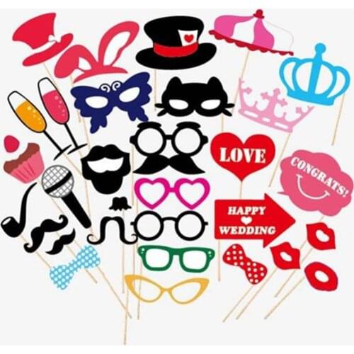 31pcs Wedding Photo Booth Props Party Decorations Supplies Mask Mustache For Fun Favors