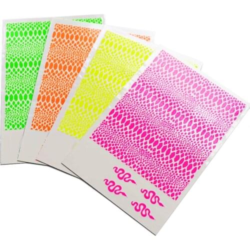 4pcs/Set Snake Skin Designer Nail Art Water Sticker Colorful Fluorescent Neon Manicure Decorations Nail Transfer Decals TK#04