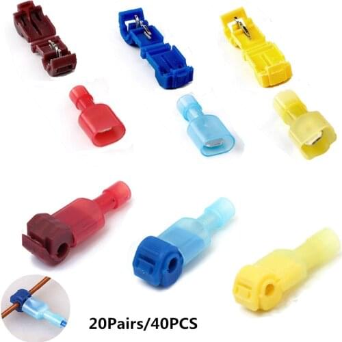 40Pcs Lock Quick Splice Wire Connectors T Tap Insulated Terminal Spade Crimp Connector Set 0.5-4.0mm2 22-10 AWG