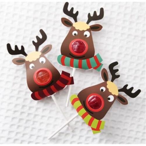50Pcs Cute Elk Candy Paper Lollipop Decoration Card Kids Birthday Party DIY Christmas Party Candy Gift Supply