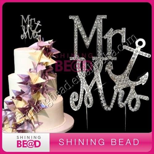 Free Shipping,Happy Wedding Mr&Mrs Rhinestone Cake Topper (10 pieces/lot)