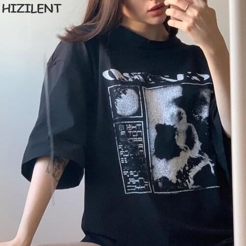 Women Oversized T Shirt Black Cartoon Y2K Female Kawaii Tops Tee Short Sleeve Summer Funny grunge T-Shirt goth Hip Hop Clothes