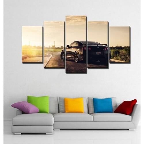 Canvas Poster HD Printed Wall Art Pictures Bedroom Frame 5 Pieces Flashy Nissan Gtr Sports Car Painting Modern Home Decor