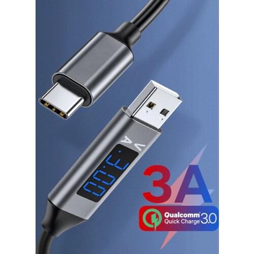 3A Digital Voltage Display Cable USB Type C Fast Charging Data Cord For Xiaomi 11 9 Redmi Huawei Mobile Phone USB C Charger Wire