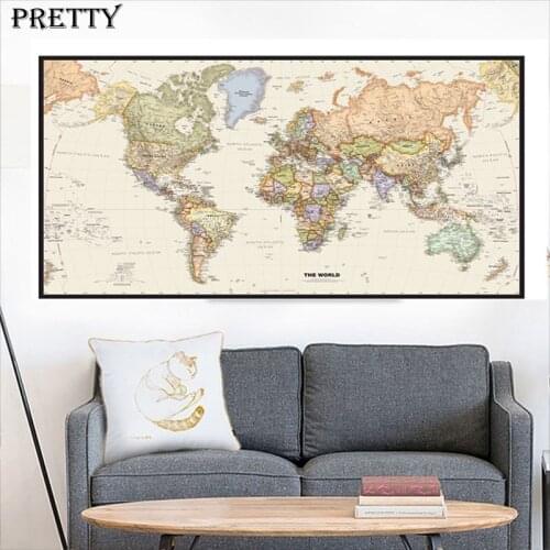 The World Political Map Canvas Painting Living Room Vintage Posters Modern Wall Art Decoration Pictures for Children Room