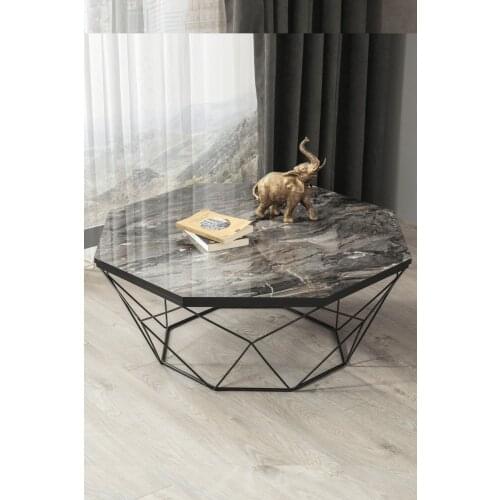 Roman Black Metal Pedestal, Marble Pattern Mdf'li Medium coffee table coffee tables table basse furniture living room table